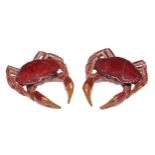 A pair of majolica crab novelty crab-meat boxes and covers, 20th c, 19.5cm l Condition ReportOne