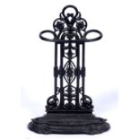 A Victorian cast iron stick stand,  77cm h, indistinct lozenge shaped PODR mark, black painted