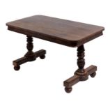 A George IV rosewood pillar-end library table, attributed to Gillows, the finely figured oblong