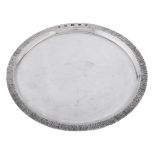 An Elizabeth II modernist silver salver, 25cm diam, maker's mark S N within an apple shaped punch,