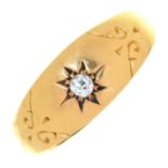 A Victorian diamond ring, gypsy set in 18ct gold, Chester, part marked, c1900, 1.6g, size J