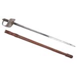 A British 1897 pattern Infantry officer's sword and leather service scabbard, GVR cipher, with