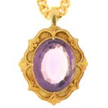 An amethyst pendant, in gold, 29mm, unmarked, 6.5g and a 9ct gold necklace, import marked, 21g