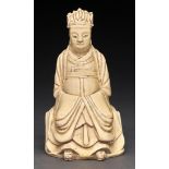 A Chinese straw glazed pottery figure of a seated man, 19th / 20th c, 15.5cm h Condition
