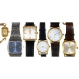 Five various gold plated and other wristwatches