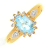 An aquamarine and diamond cluster ring, in 18ct gold, import marked London 1994, 3.6g, size I