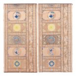 A Chinese two part cotton screen, late 19th c, the two rectangular panels printed and gouache