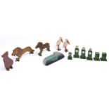 A group of painted wood push-along animal and other toys, 1930's, including a streamlined