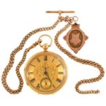 An 18ct gold lever watch, Samuel Sharpe, Retford, No 38783, with gold balance and engraved dial,