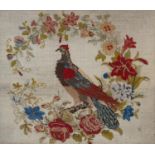 A Victorian Berlin woolwork picture of a bird encircled by roses and other flowers, 45.5 x 53cm,