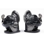 Adrian Allinson ROI (1890-1959) - Turkey bookends, steel blue glazed stoneware with silver lustre,