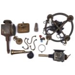 Miscellaneous metalwork, to include two Victorian black painted iron carriage lamps, a cased set