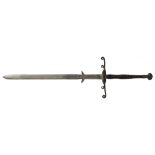 A German hand-and-a-half sword, 19th c, in 16th c style, the broad flat double-edged blade,