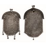 Two French silver and chainmail purses, c1900, with engraved or guilloche cantle, 75 and 90mm,