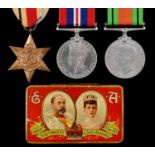 World War Two attributed group of three,  Africa Star, Defence Medal and War Medal, card box