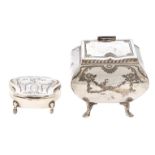 A George V commode shaped silver trinket box, on four feet, 75mm, maker's mark part struck,