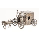 Silver toy. A Continental miniature horse and carriage, 10.5cm l, import marked, Theodor Hartmann,