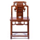 A Chinese carved and stained wood chair, 20th c, seat height 50cm Condition ReportSeat scratched