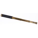 A French brass 3cm refracting telescope, Secretan a Paris, 19th c, with stitched leather covered