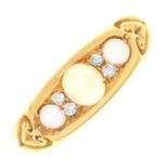 An Edwardian opal and diamond ring, in 18ct gold, Chester 1901, 3.8g, size O Condition