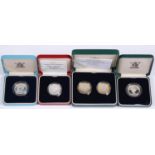 Silver coins. United Kingdom proof silver / silver piedfort two pounds, various, five, including two