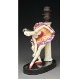An Art Deco Staffordshire earthenware ballerina figural lamp, c1930, on oval base, 20cm h