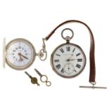 An English silver lever watch, in engine turned case, 55mm, London 1874 and an R.N.I.B. keyless