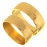 Two 18ct gold wedding rings, both London, 1976 and 1977, 10.4g, size M½ and R Condition