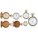 Five gold plated keyless lever hunting and other cased watches and two others Condition ReportSold