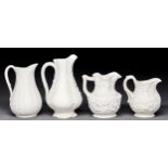 Four Minton, Blackshaw & Co and other contemporary English parian ware jugs, mid 19th c, 16-24cm