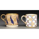 A Sevres coffee can, c1765-75, finely painted and gilt trellis flower trails with blue and fawn