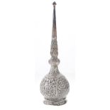 A South East Asian silver repousse rosewater sprinkler, late 19th c, 28.5cm h, 5ozs 5dwts