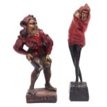 A painted plaster statuette of Rigoletto and another of Mephistopheles, early 20th c,  27 and 31cm h