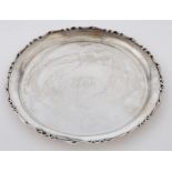 A George V silver salver, 29.5cm diam, marks rubbed, Birmingham 1912, 20ozs 7dwts Condition