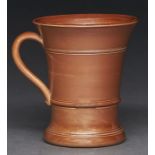 A Derbyshire saltglazed brown stoneware mug, Chesterfield, late 19th c, finely potted and of