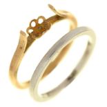A platinum wedding ring, marked PLAT, 3.4g, size M½ and a 9ct gold ring shank, 1.7g (2) Condition
