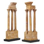 A pair of Italian marmo giallo siena models of the Temples of Castor and Pollux and the Temple of