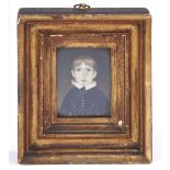 British School, early 19th c - Portrait Miniature of a Boy, full face, ivory, 73 x 55mm, giltwood