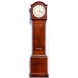 An early Victorian eight day mahogany longcase clock, probably Scottish, the 13" painted round