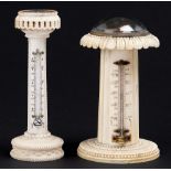 A Victorian turned ivory pillar compass, the floating card rose inscribed C Essex & Co London