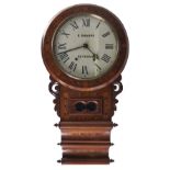A Victorian walnut and inlaid trunk dial wall clock, S Sharpe Retford, with painted dial, 79cm h