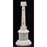 A Victorian turned ivory pillar thermometer, with pierced galleries and pedestal, 25.5cm h Slight