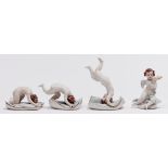 Three German porcelain figures of children and an amorino, second half 20th c, 14.5cm h and smaller,