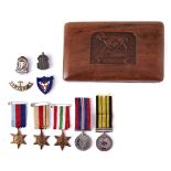 World War II attributed group of four, 1939-1945 star, Africa Star, Italy Star and War Medal, card