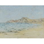 British School, 20th c - The Spanish Coast, signed N [K] Eyre, oil on hardboard, 44 x 59cm Good