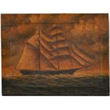 British School - A British Fore-and-Aft Rigged Sailing Vessel off the Coast, oil on canvas, 30 x