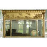A George III giltwood and composition over mantel mirror, in neo classical style, with triple