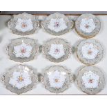 A John Ridgway bone china dessert service, c1840, printed and painted with a central group of