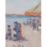 Ross Foster (20th / 21st c) - Beach Scene, signed, oil on board, 27.5 x 21.5cm Good condition