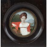 Italian School, early 19th c - Portrait Miniature of a Lady of the Baglioni Family, in a white dress